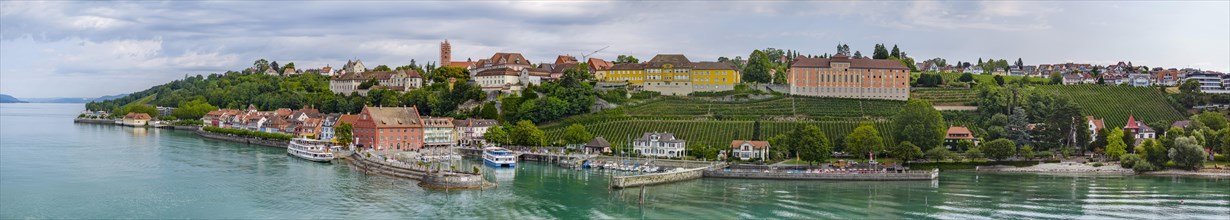 Town view of Meersburg on Lake Constance with boat landing stage