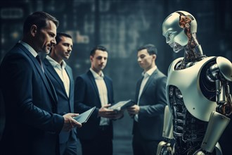 CEO of a company talking to AI robots