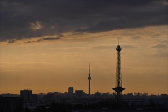 The Radio Tower at the Exhibition Grounds and the TV Tower at Alexanderplatz at sunrise