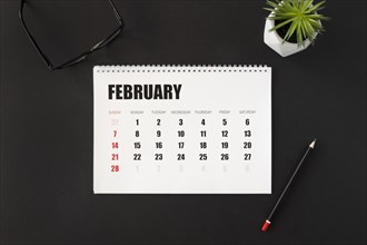 Top view february month planner calendar