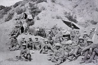 Greek soldiers resting after their stay in the trenches