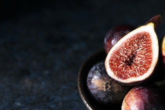 High angle autumn figs plate with copy space