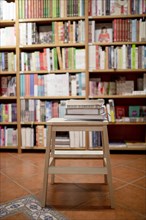 Books lying ladder bookstore