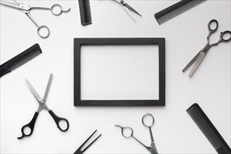 Empty frame with hair tools