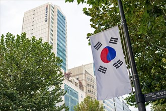 Flag of South Korea on lamppost