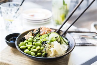 Vegetarian bowl with edamame beans