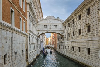 Beautiful view of Bridge of Sighs or Ponte dei Sospiri connecting Doge's palace to New prison