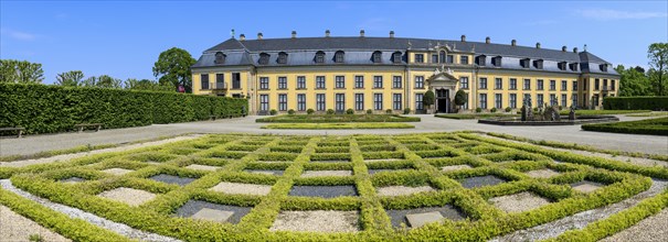 Panoramic photo of Herrenhausen Gallery Buildings in Herrenhausen Palace and Herrenhausen Gardens