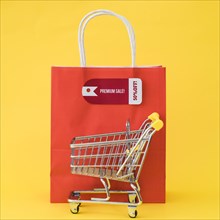 Black friday composition with cart front bag
