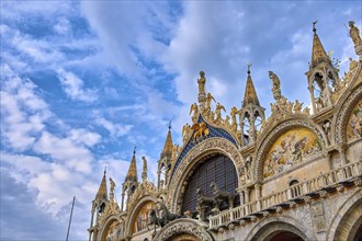 Close-up view of main facade of St Mark's or San Marco cathedral