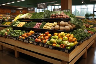 Fruit and vegetable shelf in supermarket