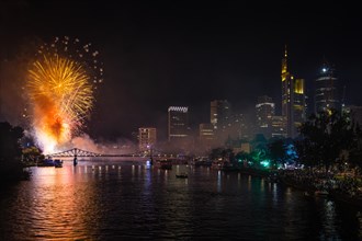 Numerous spectators watch the fireworks from the banks of the Main to mark the end of the MainfeSt