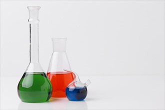 Front view science elements with chemicals arrangement with copy space