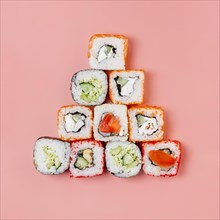 Top view japanese sushi arrangement