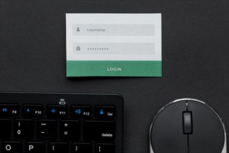 Top view username password information with mouse keyboard