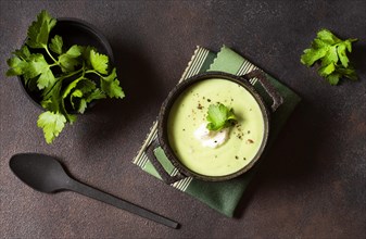 Broccoli creme soup winter food with parsley