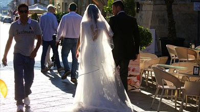Wedding couple from behind