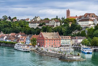 Town view of Meersburg on Lake Constance with landing stage