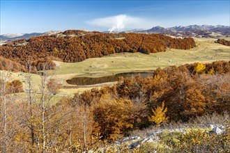 Mountain landscape and the lake Poscensko Jezero in autumn