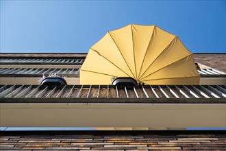 Stretched parasol on a balcony in Duesseldorf