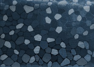 Abstract dark blue background. A sample with shiny particles or cells. Copy space