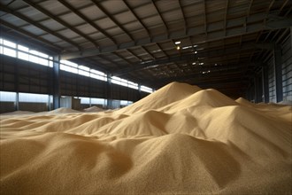 Large warehouse with mountains of grain