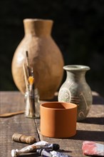 Front view ceramic vase paint tools