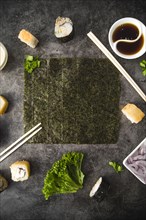 Sushi with ingredients vertical frame
