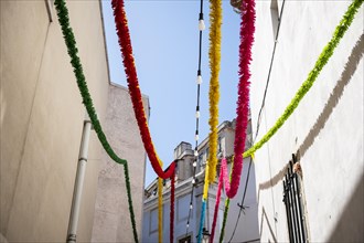 Colourful garlands in the old town of Lisbon