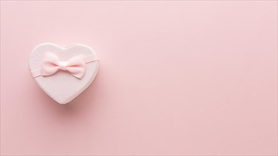 Flat lay pink heart shaped gift