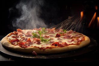 Crispy ham pizza from the fire-oven