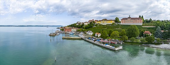 Town view of Meersburg on Lake Constance with boat landing stage