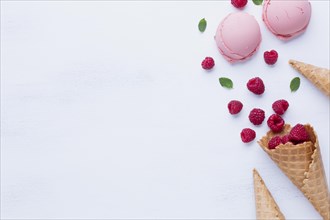 Top view raspberry flavor ice cream
