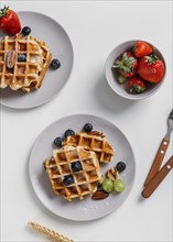 Composition tasty breakfast waffles