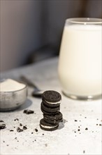 Arrangement with tasty oreo glass milk