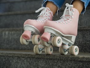 Side view roller skates stairs
