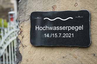Commemorative plaque to the high water level on 14 and 15.07.2021 as a result of heavy rainfall in Roetgen