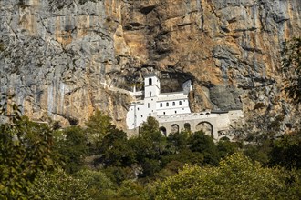 The Serbian Orthodox monastery Ostrog high up in a rock