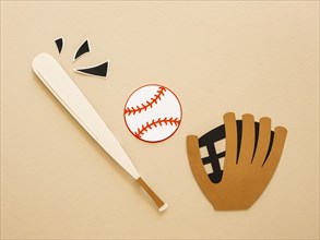 Top view baseball bat with glove ball