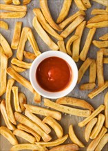 Flat lay french fries ketchup