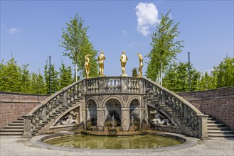 Small water features with gilded figures