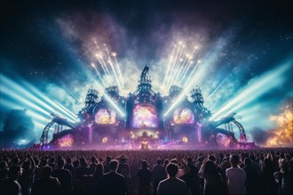 Concert stage at a huge rave festival