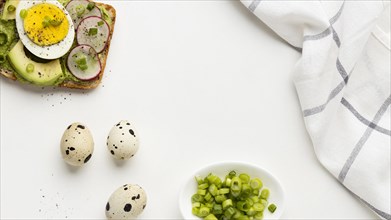 Top view egg avocado sandwich with tablecloth