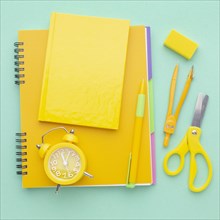 Top view school supplies arrangement