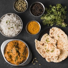 Flat lay indian food arrangement