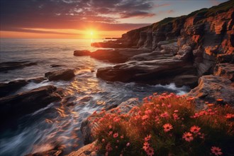 Sunset on a rocky coast