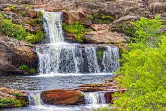 Small waterfalls among the rocks and vegetation in Biribiri in Diamantina