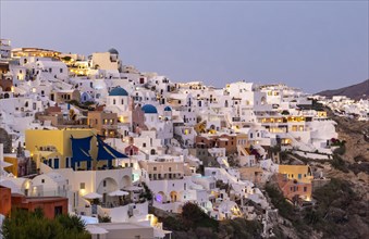 View of village of Ia from Oia castle at dusk