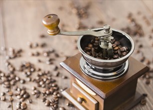 Close up coffee beans with grinder