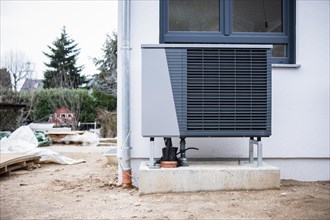 Heat pump on a new single-family house in Duesseldorf